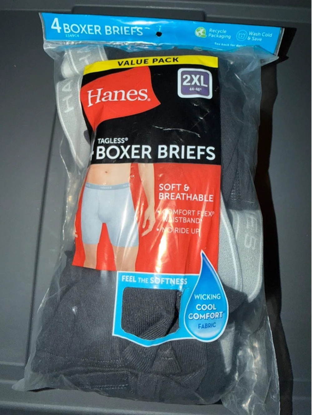 Hanes Men’s Boxer Briefs 4 Pack XXL Black Gray Comfort Flex NEW